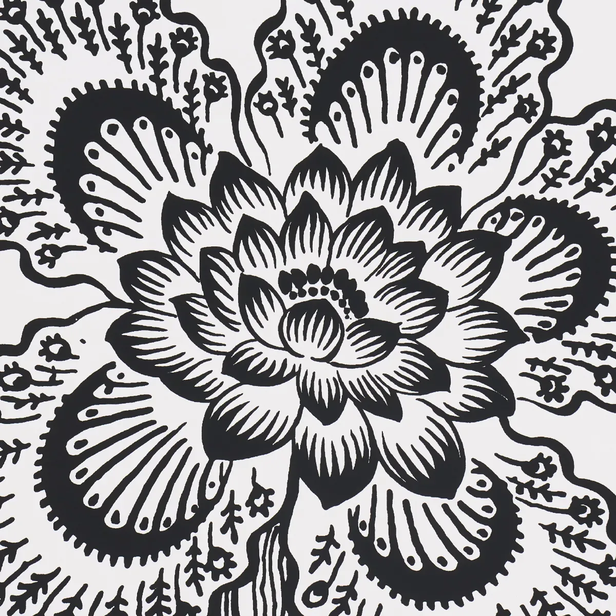 HOTHOUSE FLOWERS SILHOUETTE BLACK AND WHITE Schumacher Wallpaper wallpaper - SKU 5015323