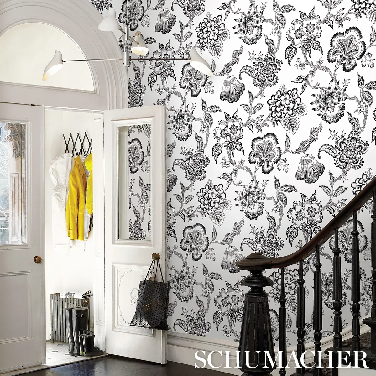 HOTHOUSE FLOWERS SILHOUETTE BLACK AND WHITE Schumacher Wallpaper wallpaper - SKU 5015323