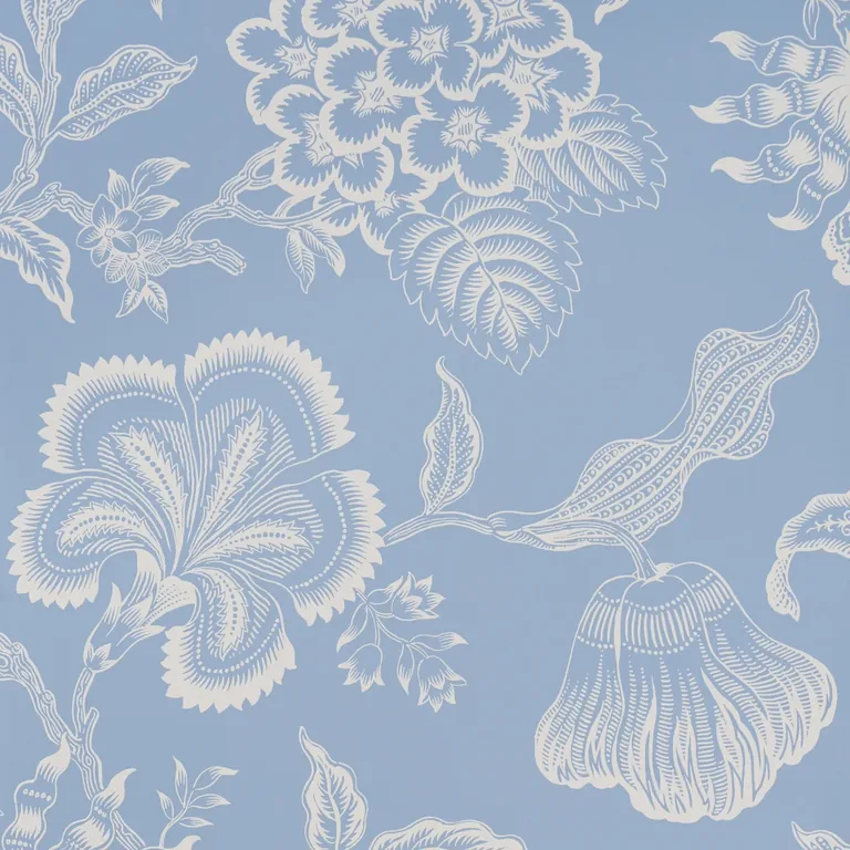 Schumacher HOTHOUSE FLOWERS SILHOUETTE wallpaper, color BLISS BLUE, SKU 5015321