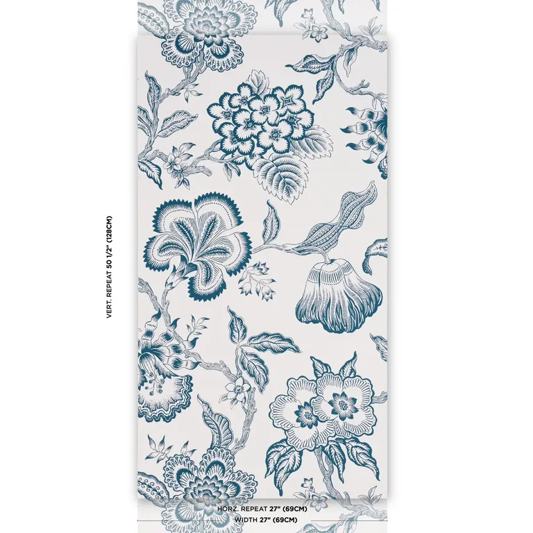 Schumacher HOTHOUSE FLOWERS SILHOUETTE wallpaper, color PEACOCK ON WHITE, SKU 5015324
