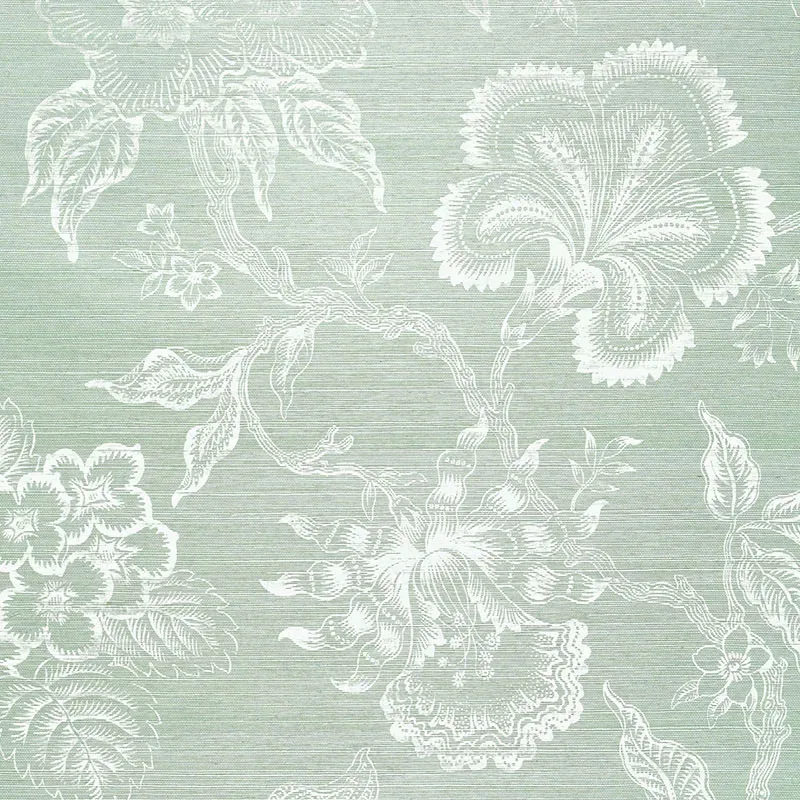 HOTHOUSE FLOWERS SISAL SEAGLASS & CHALK Schumacher Wallpaper wallpaper - SKU 5006092