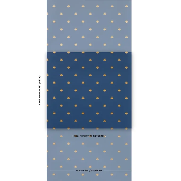 Schumacher HUBERT'S BEES wallpaper, color MIDNIGHT & GOLD, SKU 5015531