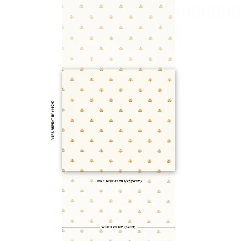 Schumacher HUBERT'S BEES wallpaper, color WHITE & GOLD, SKU 5015530