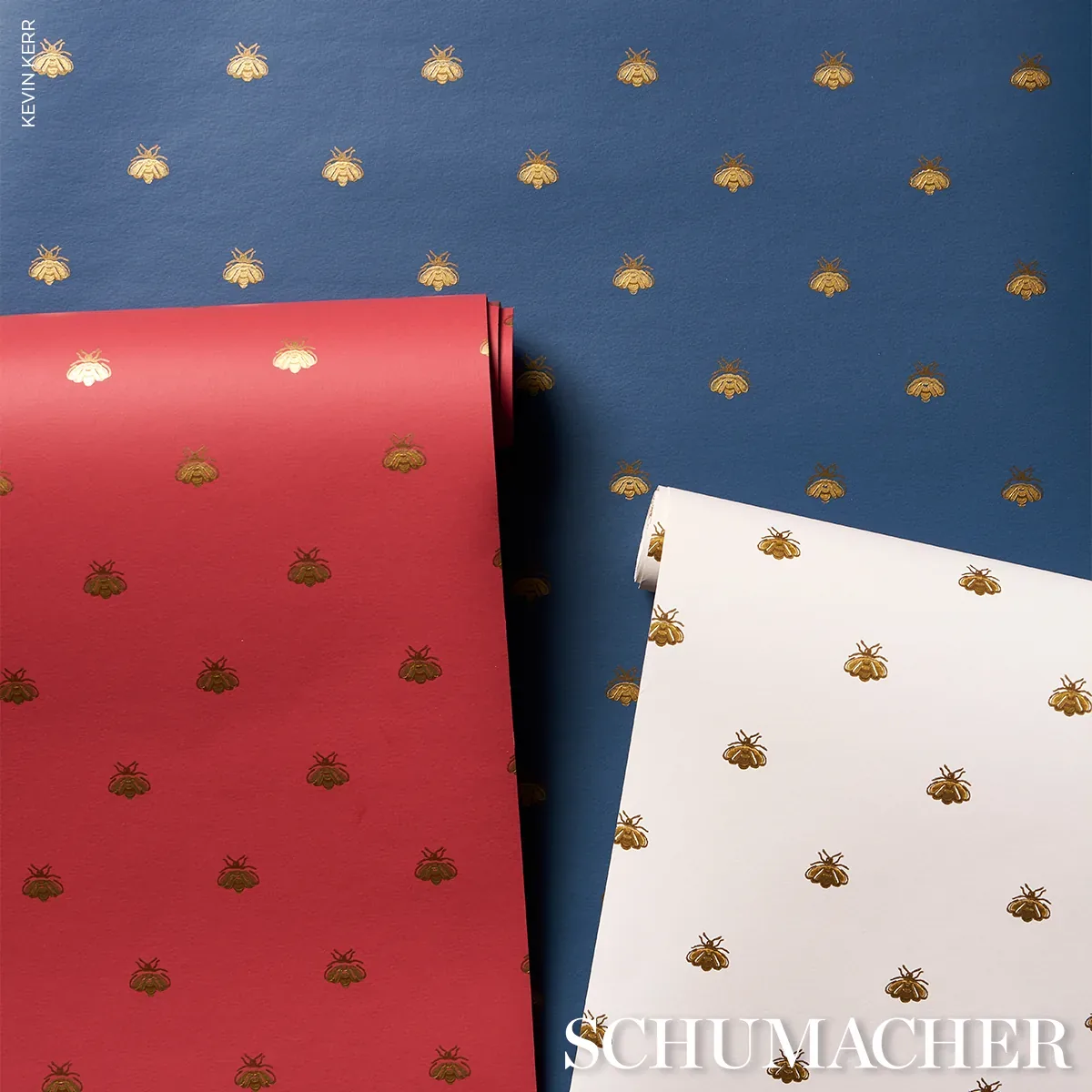 HUBERT'S BEES - WHITE & GOLD Schumacher Wallpaper | Wallpape HUBERT'S BEES WHITE & GOLD Schumacher Wallpaper wallpaper - SKU 5015530