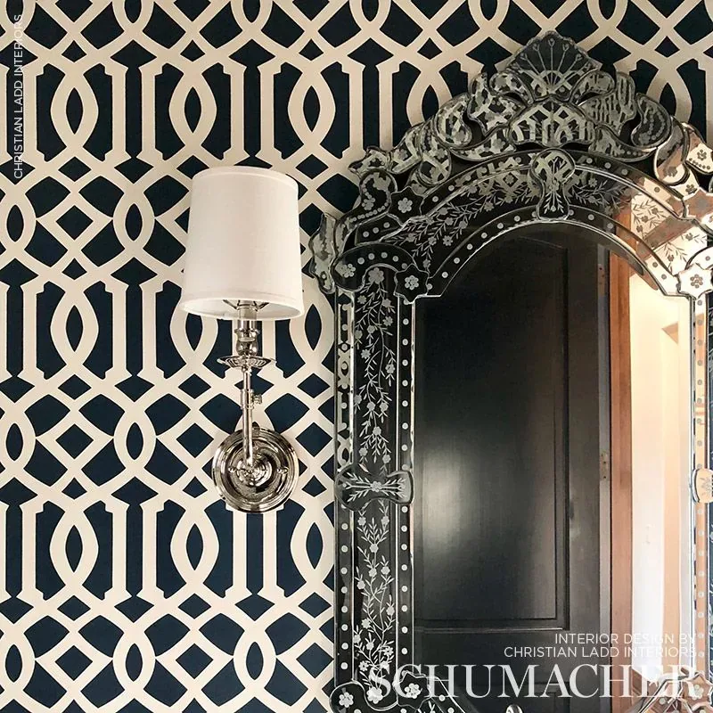 Schumacher IMPERIAL TRELLIS II - IVORY / NAVY Wallpaper | Buy Online Schumacher IMPERIAL TRELLIS II wallpaper, color IVORY / NAVY, SKU 5005801