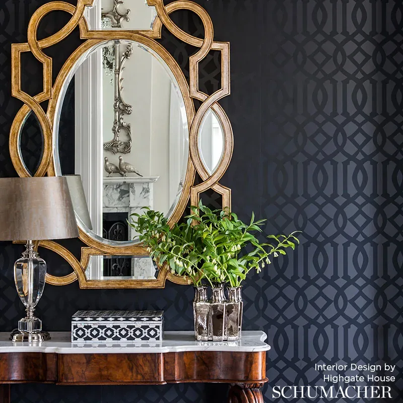 IMPERIAL TRELLIS - ONYX GLOSS Schumacher Wallpaper | Wallpap IMPERIAL TRELLIS ONYX GLOSS Schumacher Wallpaper wallpaper - SKU 2707215