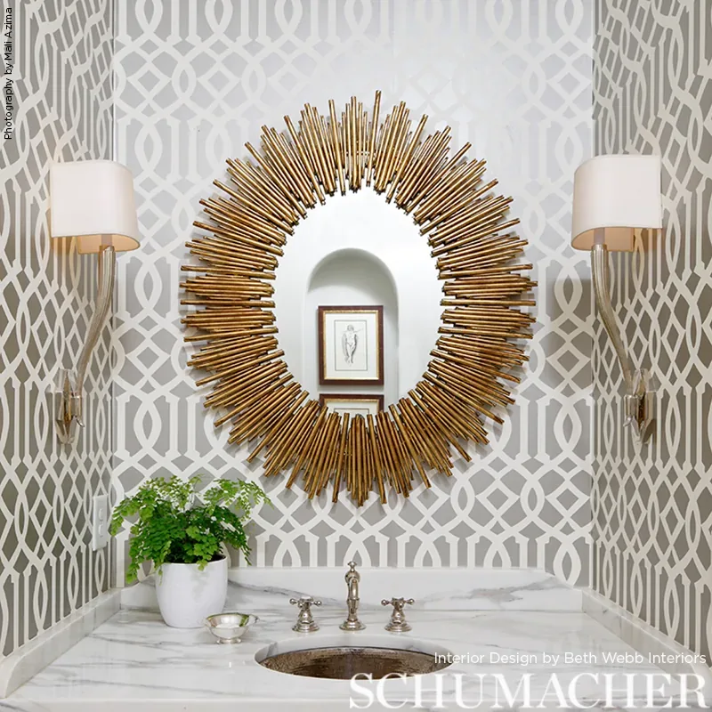 IMPERIAL TRELLIS SILVER Schumacher Wallpaper wallpaper - SKU 5003362