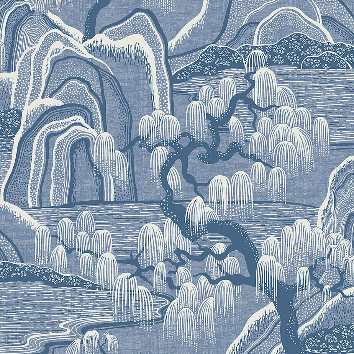 INDIGO GARDEN BLUE AND WHITE Schumacher Wallpaper wallpaper - SKU 6147