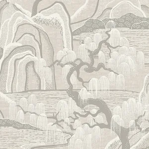 Schumacher INDIGO GARDEN wallpaper, color GREY, SKU 3134