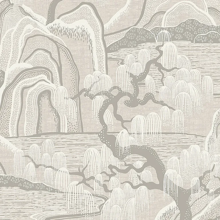 Schumacher INDIGO GARDEN wallpaper, color GREY, SKU 3134