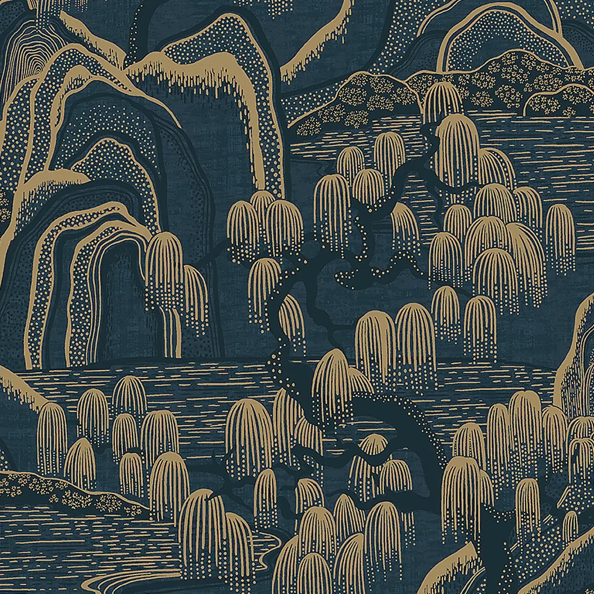 INDIGO GARDEN INDIGO AND GOLD Schumacher Wallpaper wallpaper - SKU 3132