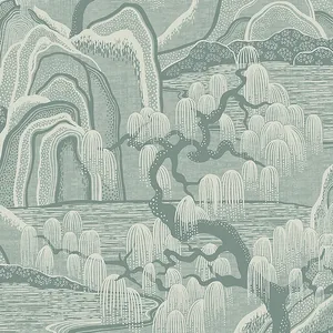 Schumacher INDIGO GARDEN wallpaper, color MINERAL, SKU 3131