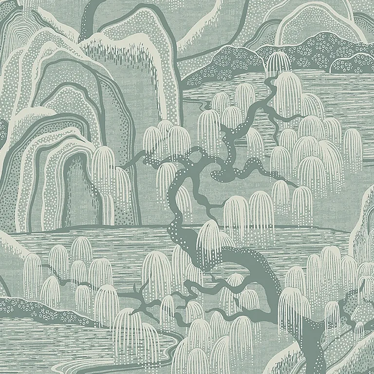 Schumacher INDIGO GARDEN wallpaper, color MINERAL, SKU 3131