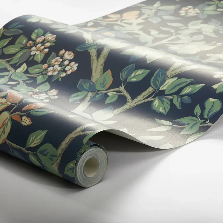Schumacher INGRID MARIE wallpaper, color NAVY, SKU 7651