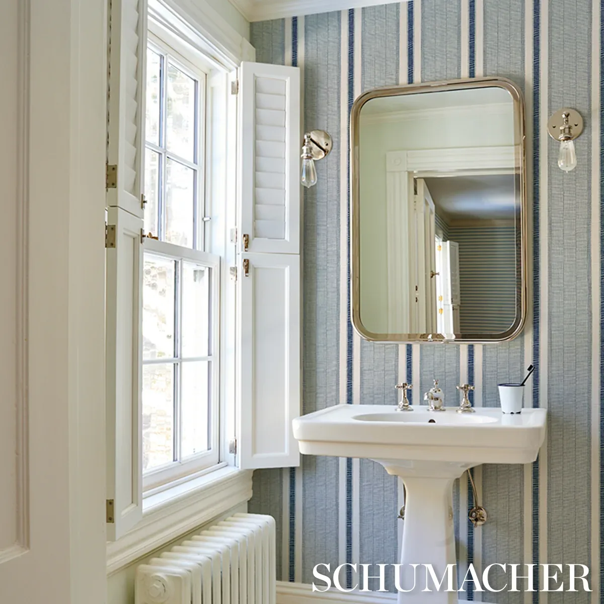 IPALA STRIPE VINYL OCEAN Schumacher Wallpaper wallpaper - SKU 5015801