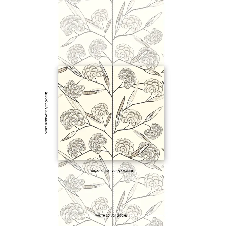 Schumacher JACOB'S TREE wallpaper, color BLACK & CREAM, SKU 5015031