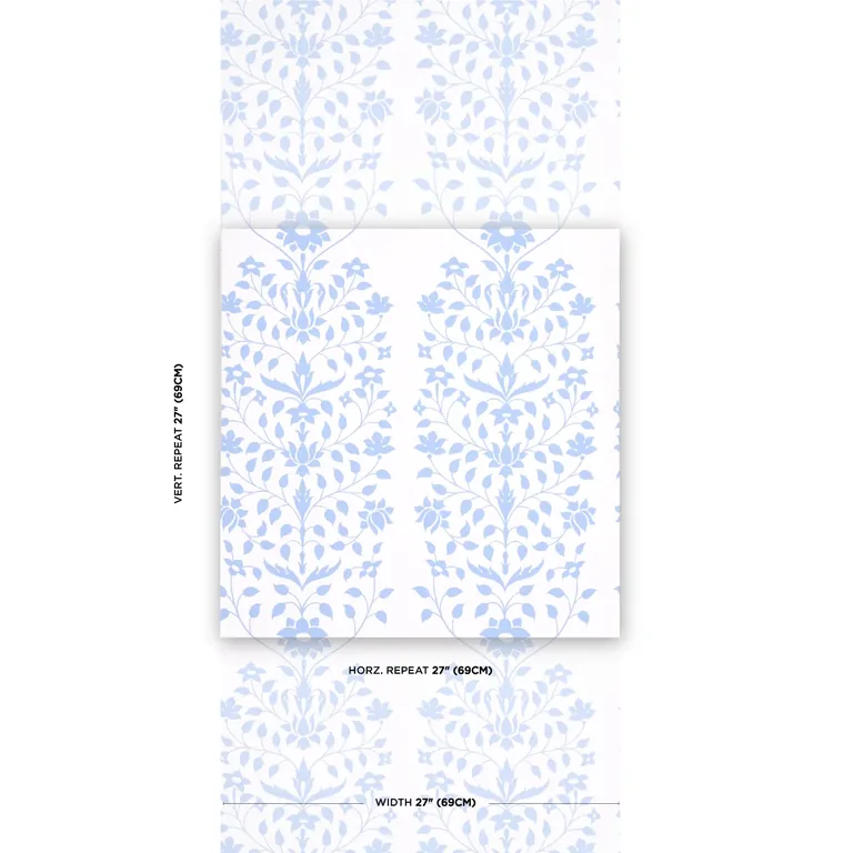 Schumacher JAIPUR MUGHAL FLOWER wallpaper, color BLUE, SKU 5014460