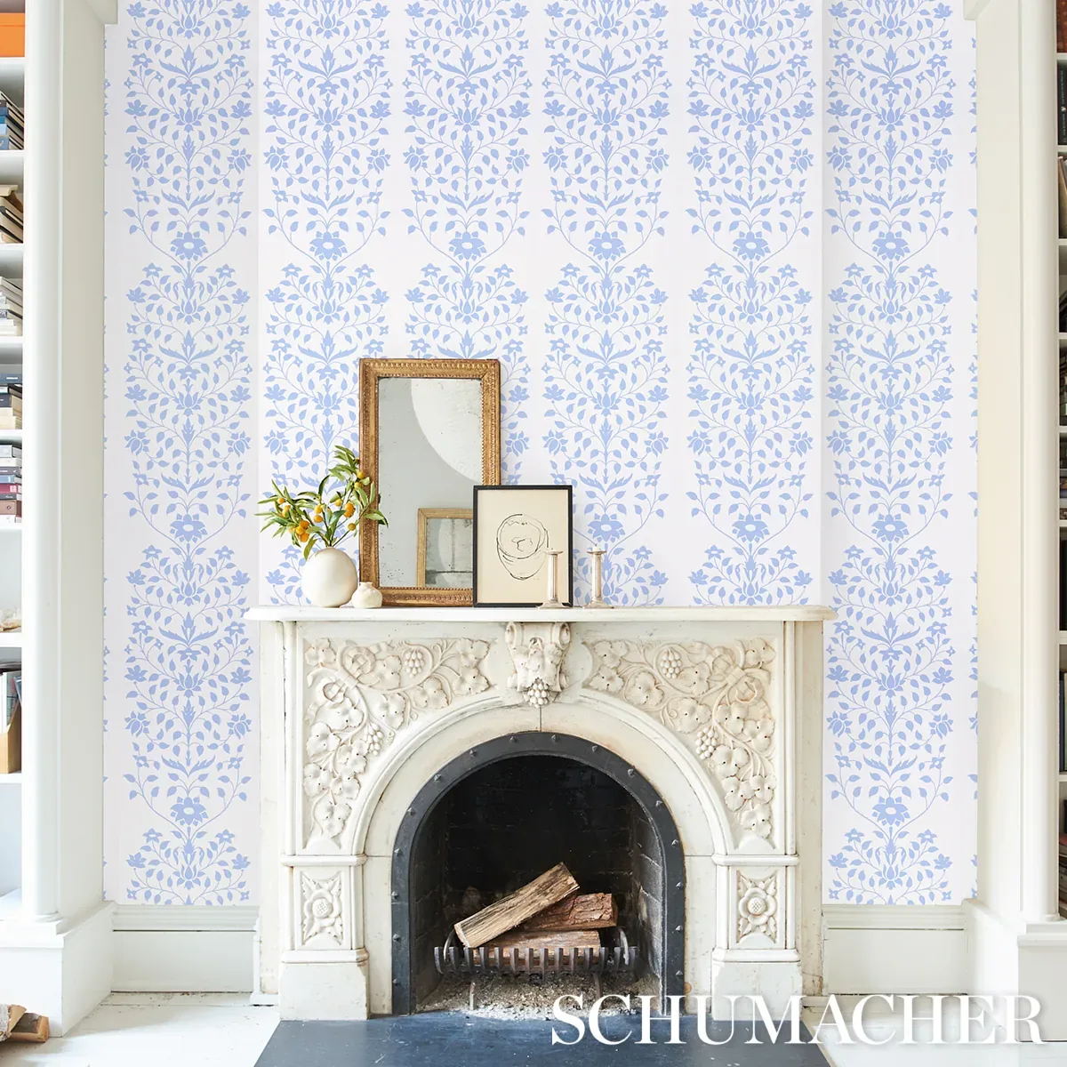 JAIPUR MUGHAL FLOWER - BLUE Schumacher Wallpaper | Wallpaper JAIPUR MUGHAL FLOWER BLUE Schumacher Wallpaper wallpaper - SKU 5014460