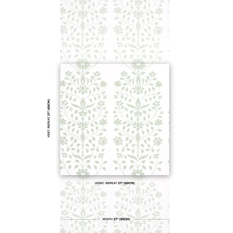 Schumacher JAIPUR MUGHAL FLOWER wallpaper, color GREEN, SKU 5014461