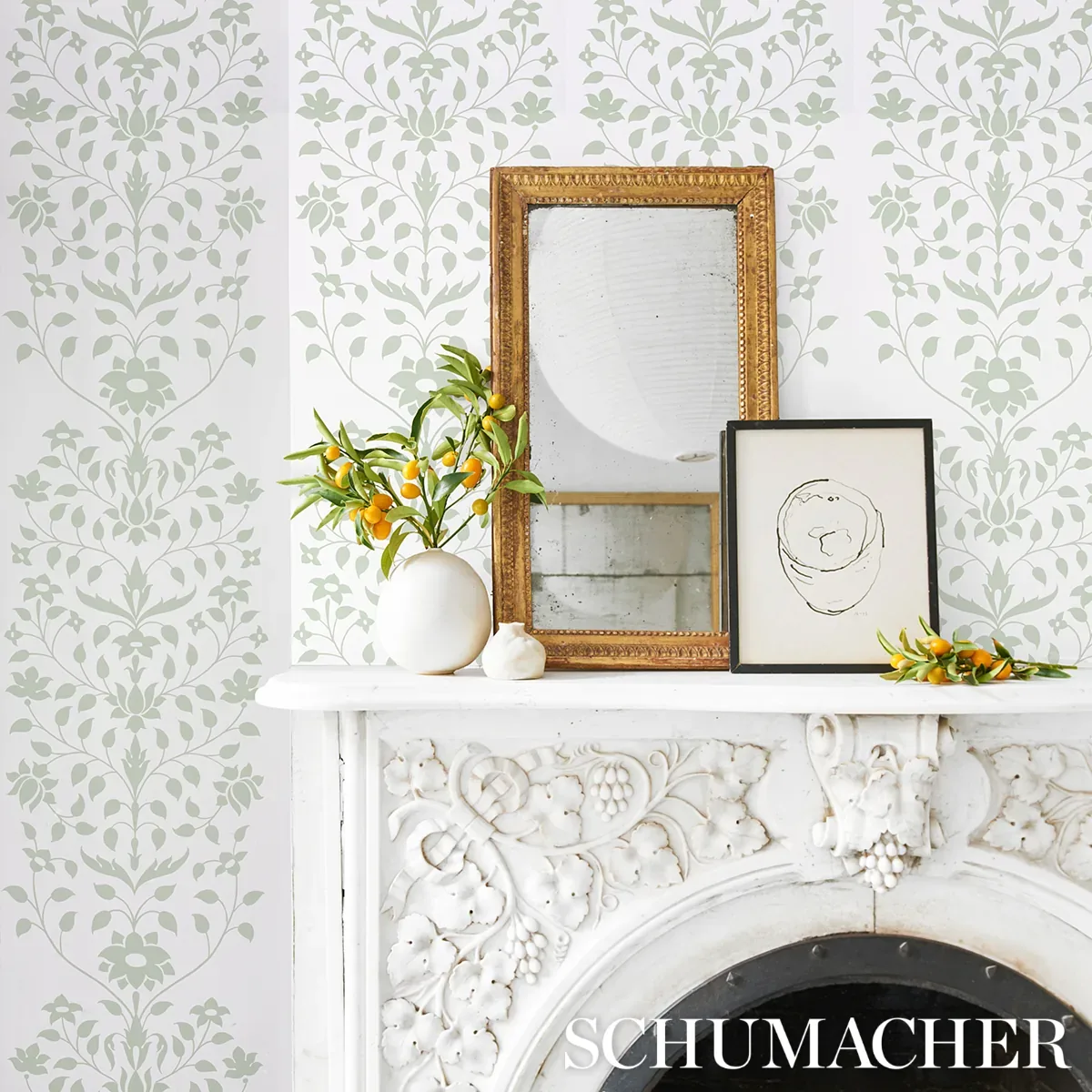 JAIPUR MUGHAL FLOWER - GREEN Schumacher Wallpaper | Wallpape JAIPUR MUGHAL FLOWER GREEN Schumacher Wallpaper wallpaper - SKU 5014461