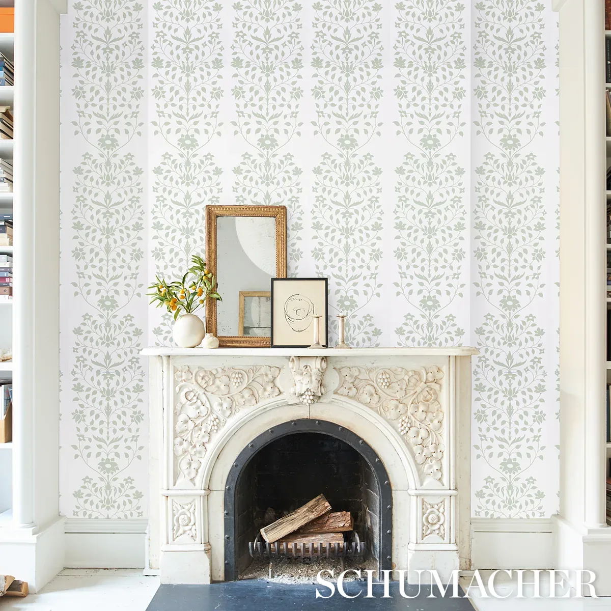 JAIPUR MUGHAL FLOWER - GREEN Schumacher Wallpaper | Wallpape JAIPUR MUGHAL FLOWER GREEN Schumacher Wallpaper wallpaper - SKU 5014461
