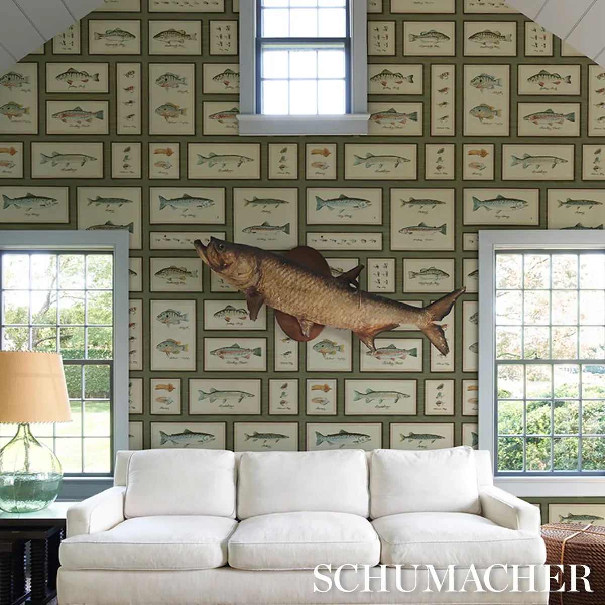 JAMIE'S TROPHIES SISAL FOREST GREEN Schumacher Wallpaper wallpaper - SKU 5017000