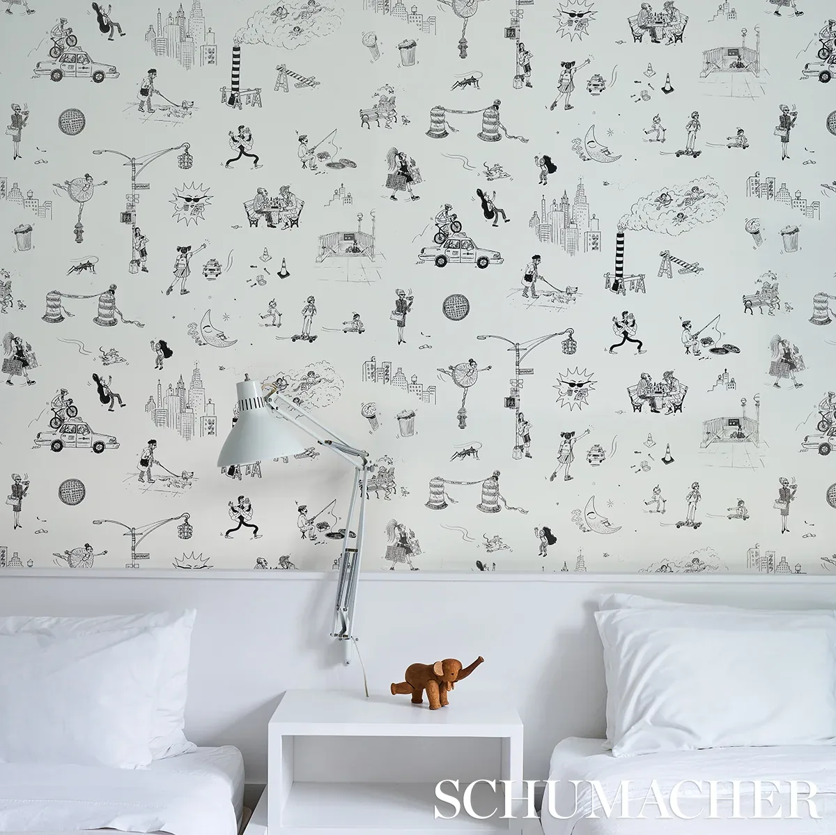 JOANA AVILLEZ'S STREET SCENES BLACK & WHITE Schumacher Wallpaper wallpaper - SKU 5016171