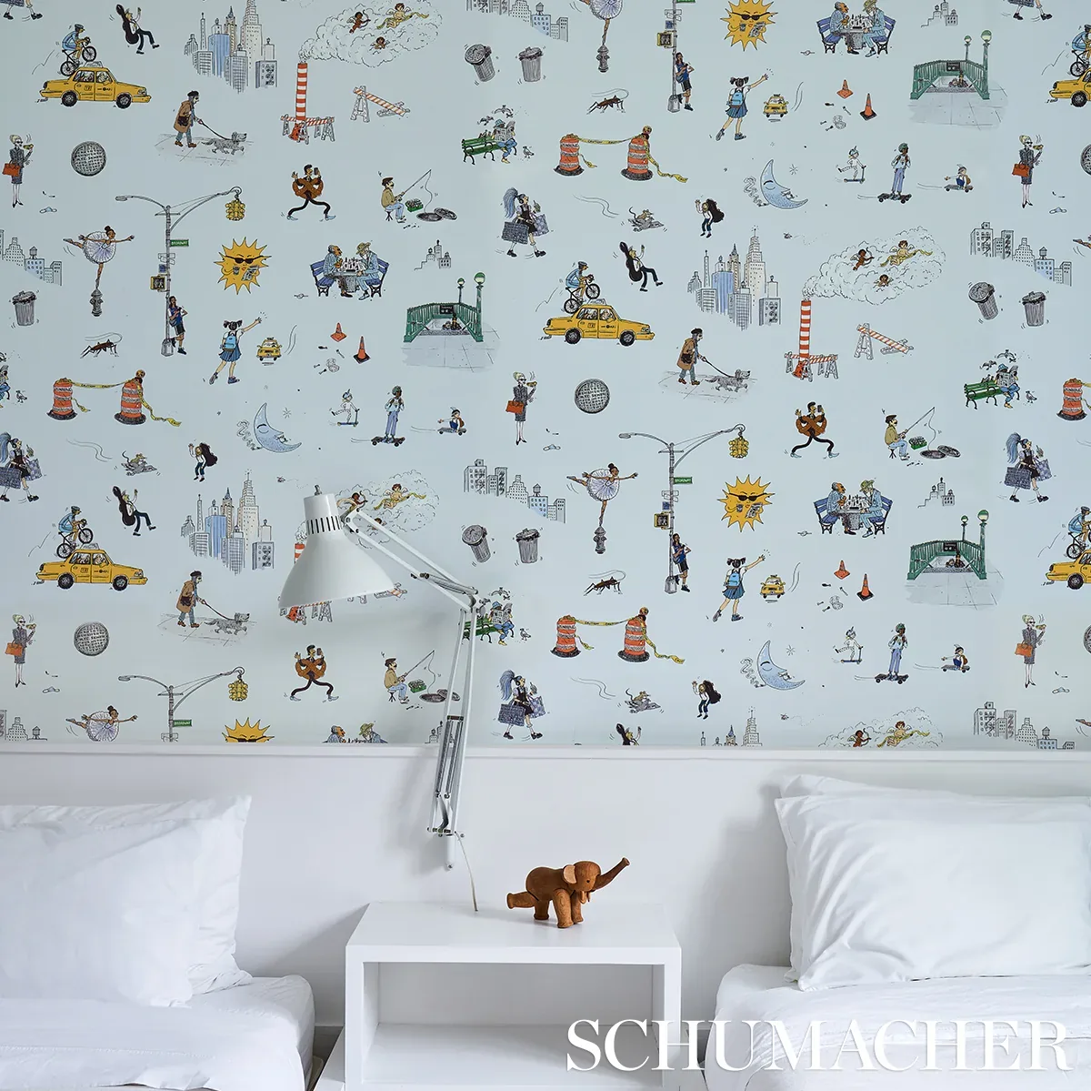 JOANA AVILLEZ'S STREET SCENES - MULTICOLOR ON SKY BLUE Schum JOANA AVILLEZ'S STREET SCENES MULTICOLOR ON SKY BLUE Schumacher Wallpaper wallpaper - SKU 5016172