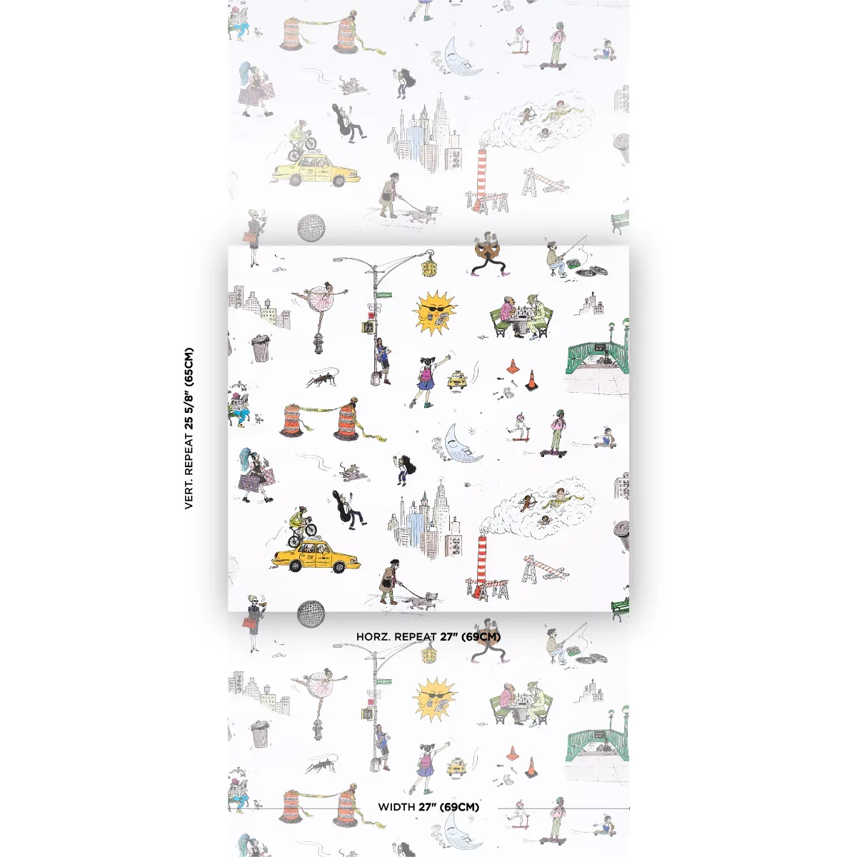 JOANA AVILLEZ'S STREET SCENES MULTICOLOR ON WHITE Schumacher Wallpaper wallpaper - SKU 5016170