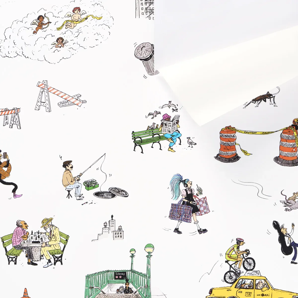 JOANA AVILLEZ'S STREET SCENES MULTICOLOR ON WHITE Schumacher Wallpaper wallpaper - SKU 5016170