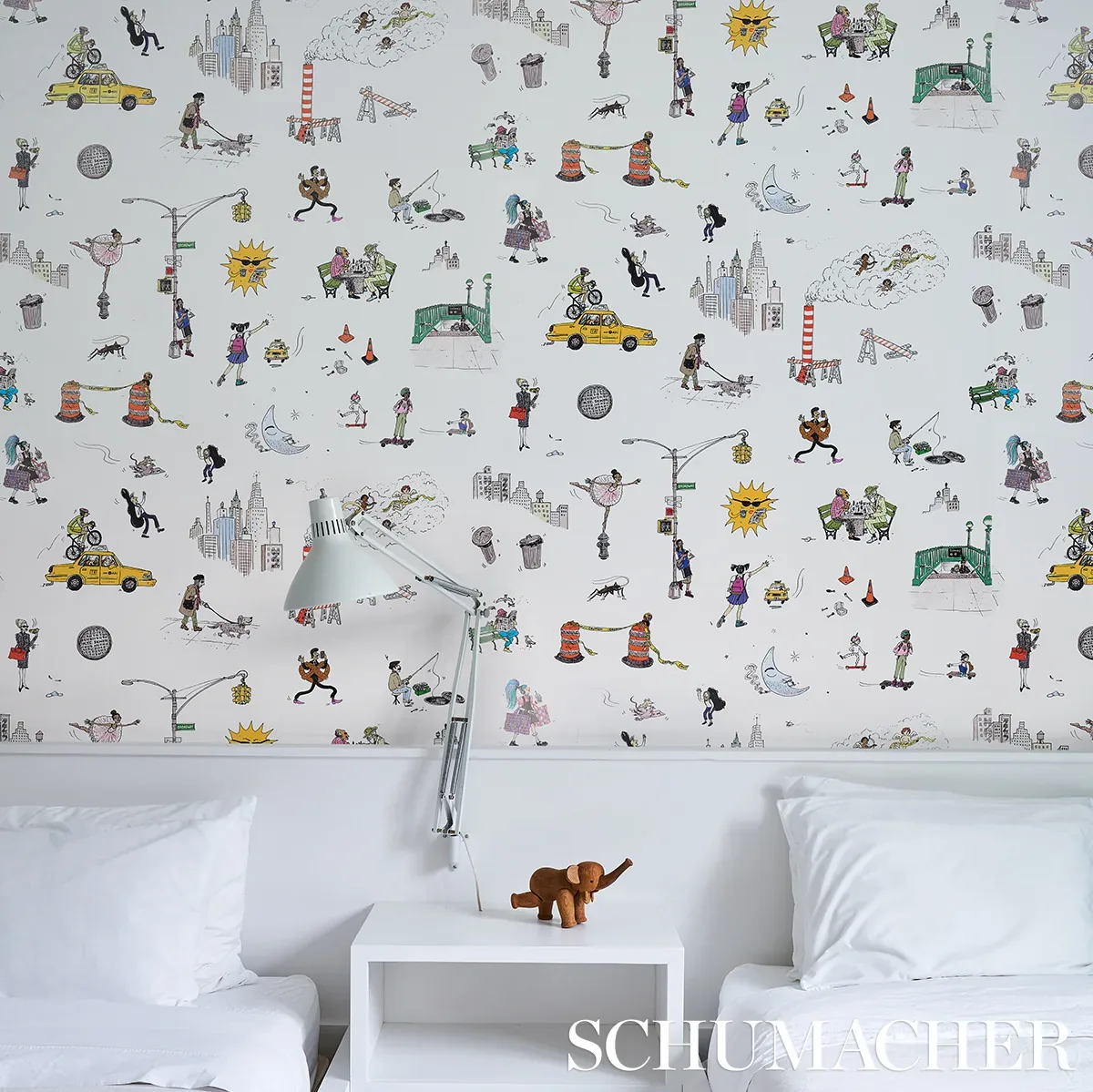 JOANA AVILLEZ'S STREET SCENES MULTICOLOR ON WHITE Schumacher Wallpaper wallpaper - SKU 5016170
