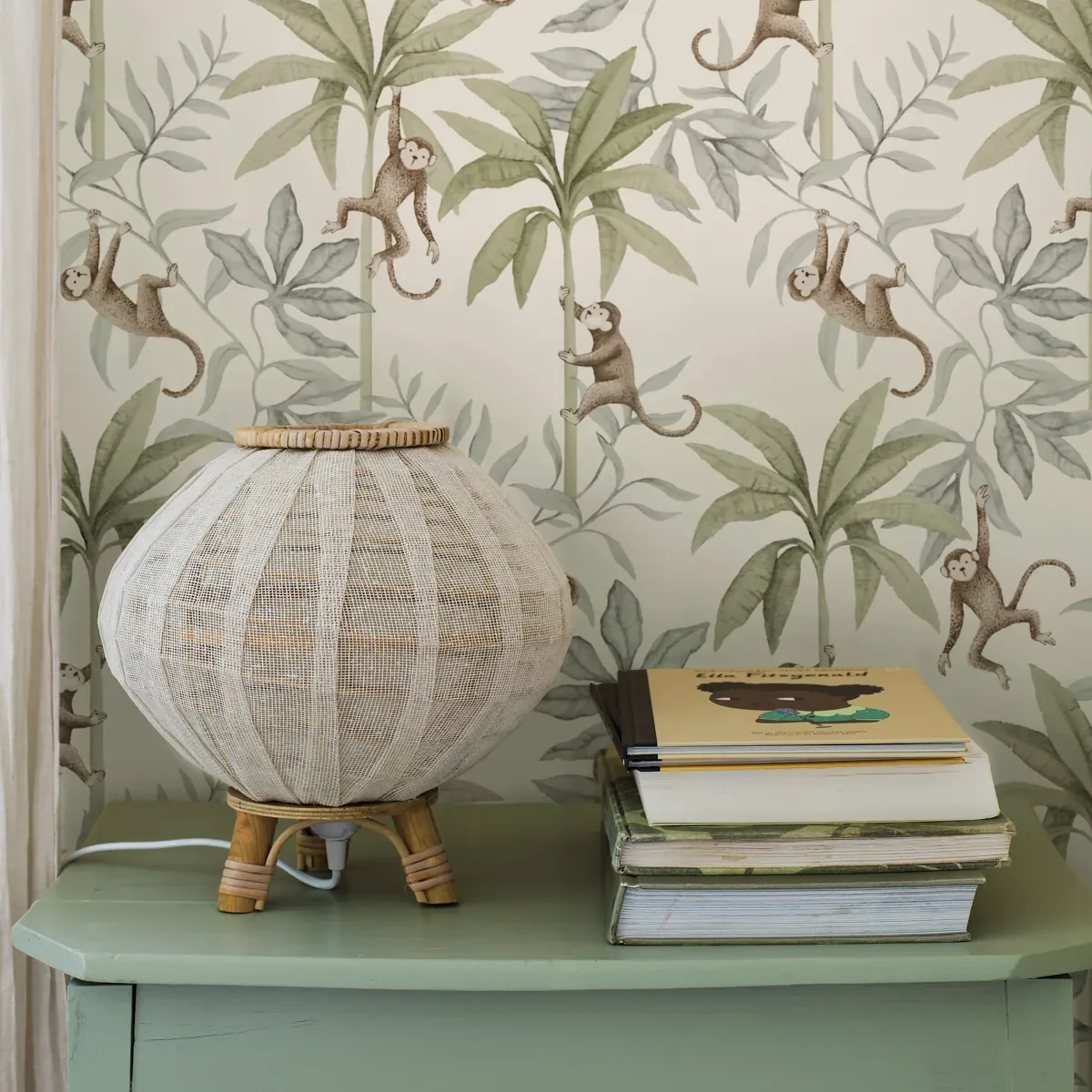 JUNGLE FRIENDS COCOA AND SAGE Schumacher Wallpaper wallpaper - SKU 6936