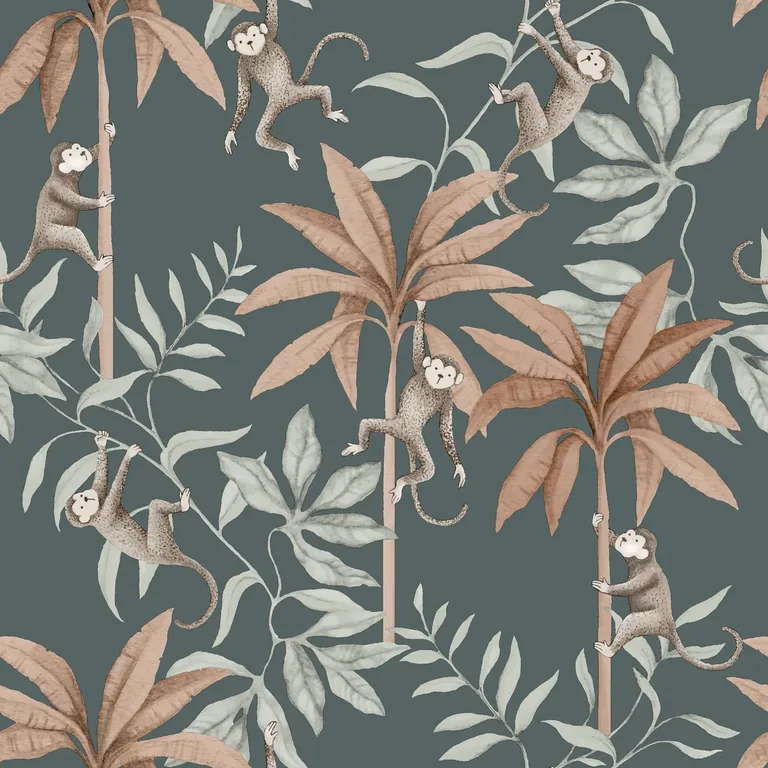 Schumacher JUNGLE FRIENDS wallpaper, color MIDNIGHT, SKU 6937