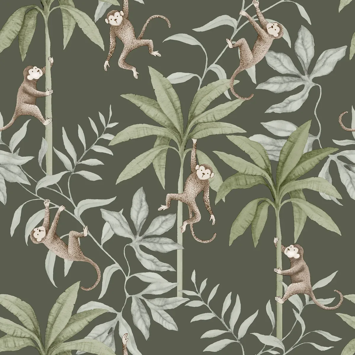 JUNGLE FRIENDS PEWTER GREEN Schumacher Wallpaper wallpaper - SKU 6935