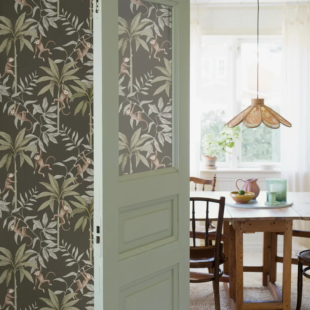 JUNGLE FRIENDS PEWTER GREEN Schumacher Wallpaper wallpaper - SKU 6935