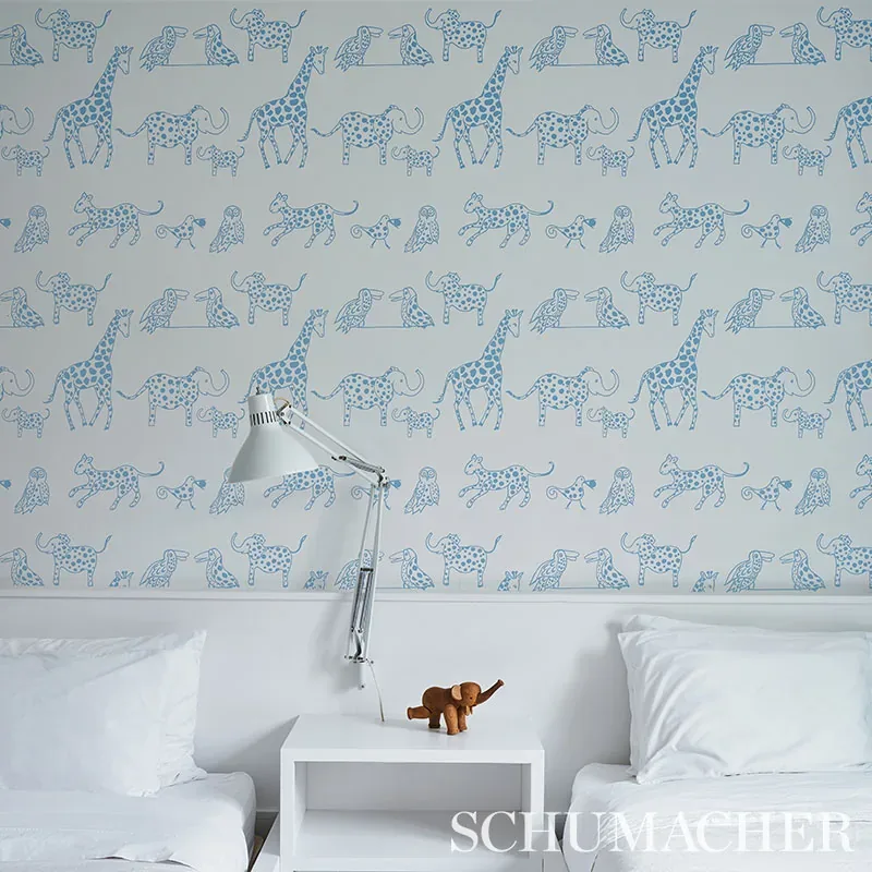 Schumacher JUNGLE JUBILEE - BLUE Wallpaper | Buy Online Schumacher JUNGLE JUBILEE wallpaper, color BLUE, SKU 5012470