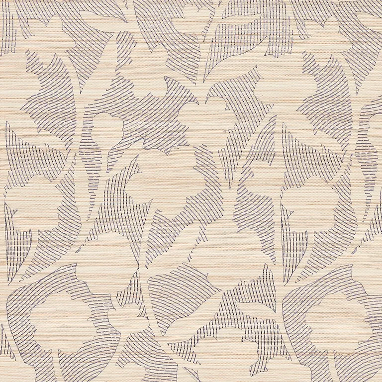 Schumacher KANTHA EMBROIDERED FLOWER SISAL wallpaper, color CARBON, SKU 5015180