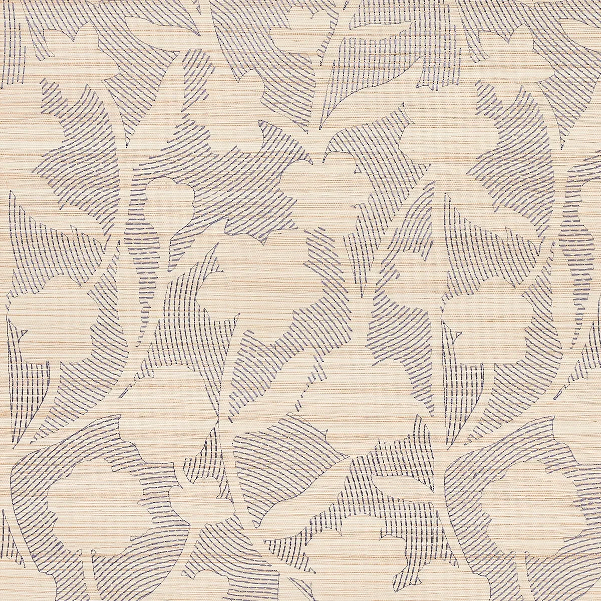 KANTHA EMBROIDERED FLOWER SISAL CARBON Schumacher Wallpaper wallpaper - SKU 5015180