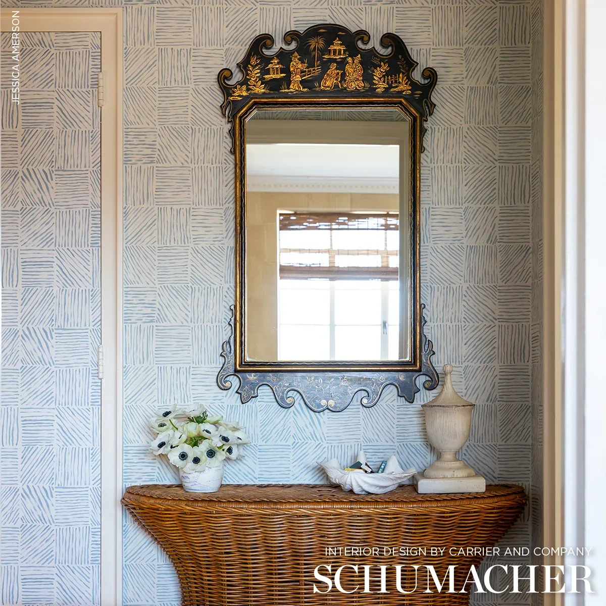 KATAMA BLUE ON IVORY Schumacher Wallpaper wallpaper - SKU 5012421