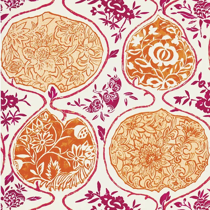 KATSUGI TANGERINE & BERRY Schumacher Wallpaper wallpaper - SKU 5006962
