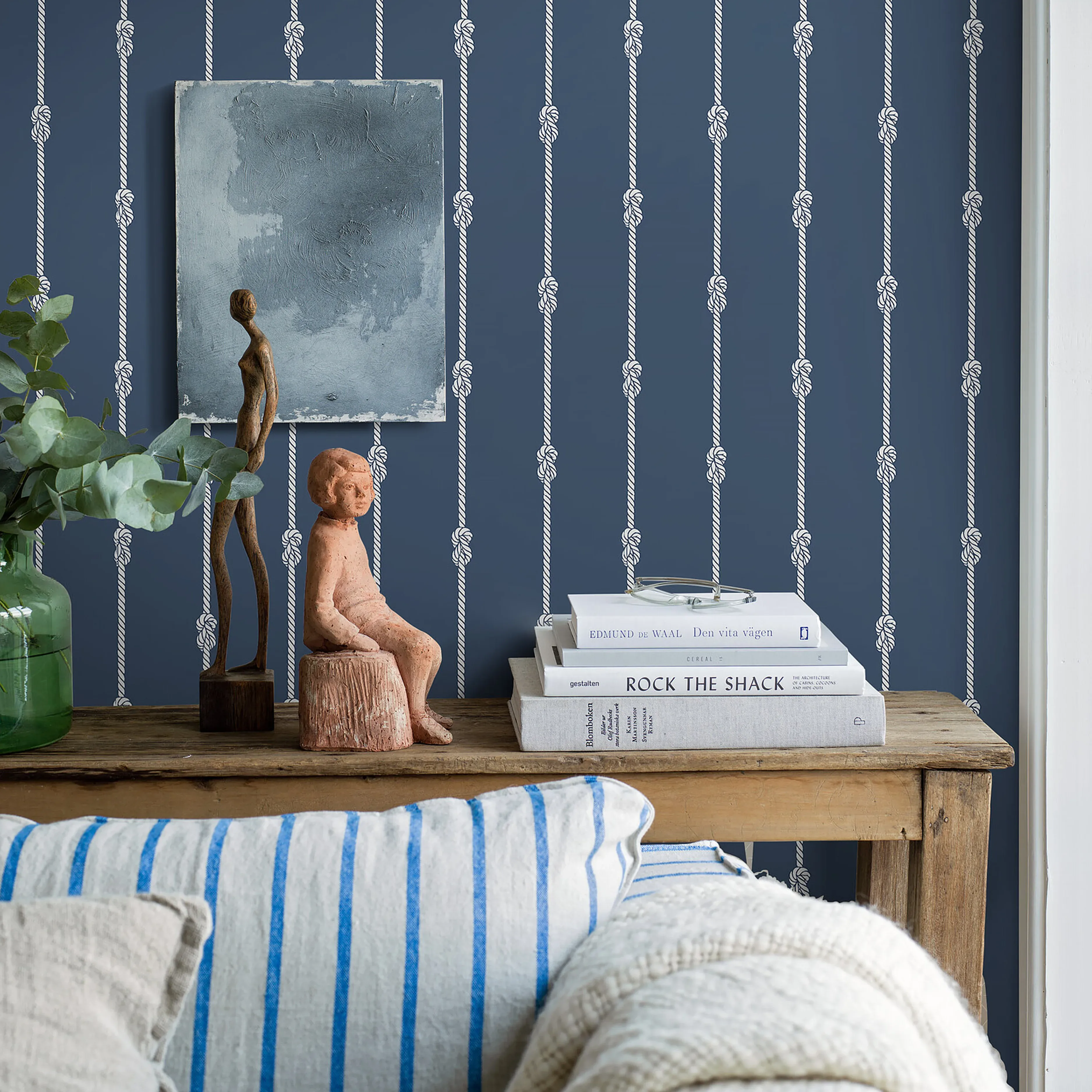 KNOT STRIPE NAVY Schumacher Wallpaper wallpaper - SKU 8858