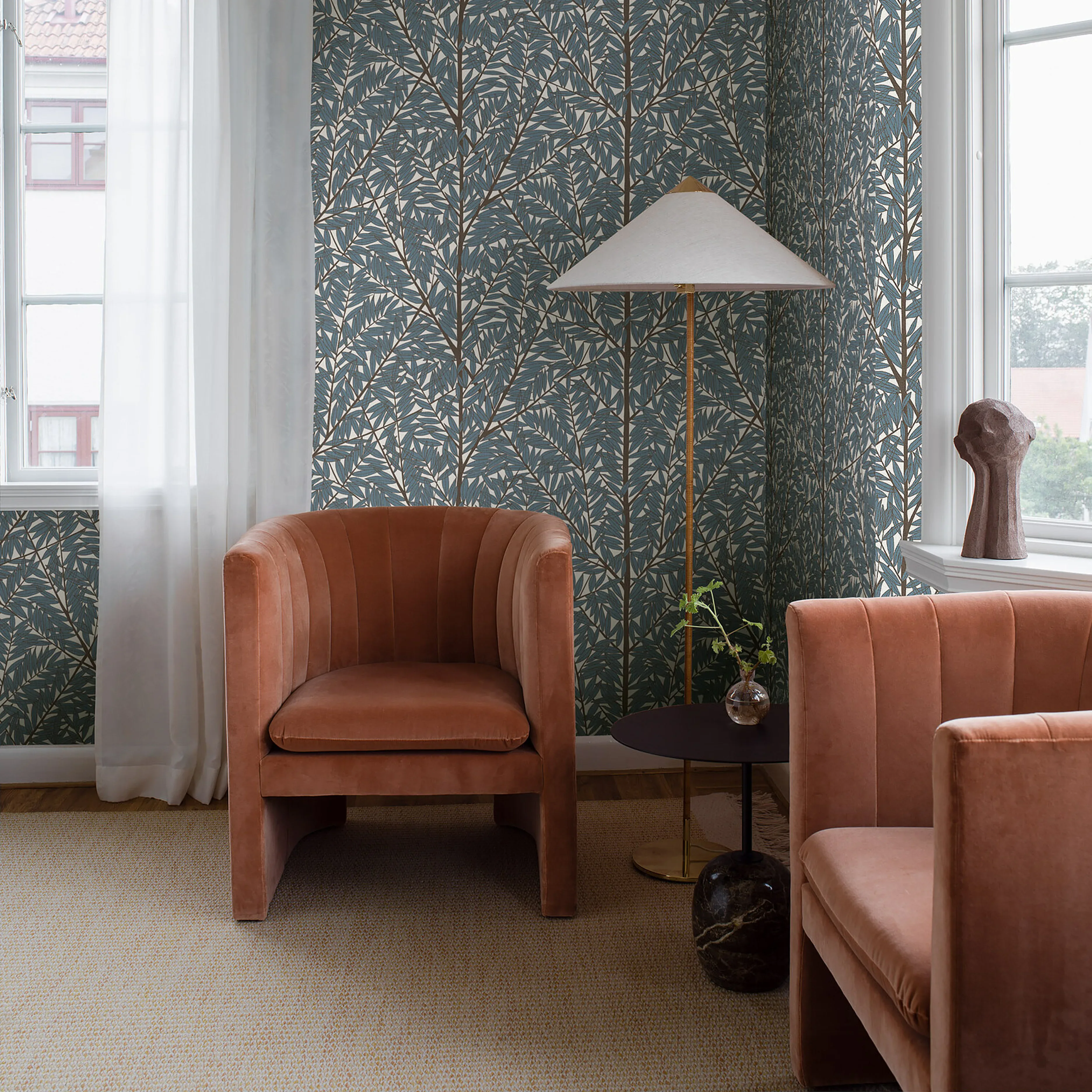 KORGPIL MURAL - BLUE Schumacher Wallpaper | Wallpaper Twins KORGPIL MURAL BLUE Schumacher Wallpaper wallpaper - SKU 1957
