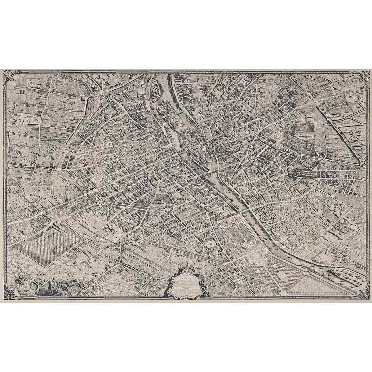 LA CITE PANEL SET EBONY ON CREAM Schumacher Wallpaper wallpaper - SKU 511450
