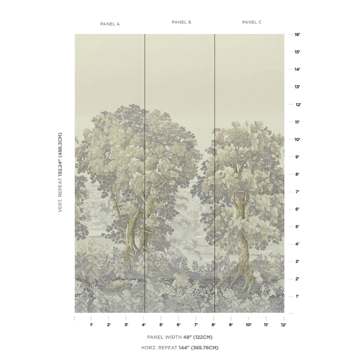 LA FORÊT 3 PANEL SET OYSTER FOREST Schumacher Wallpaper wallpaper - SKU 5016823