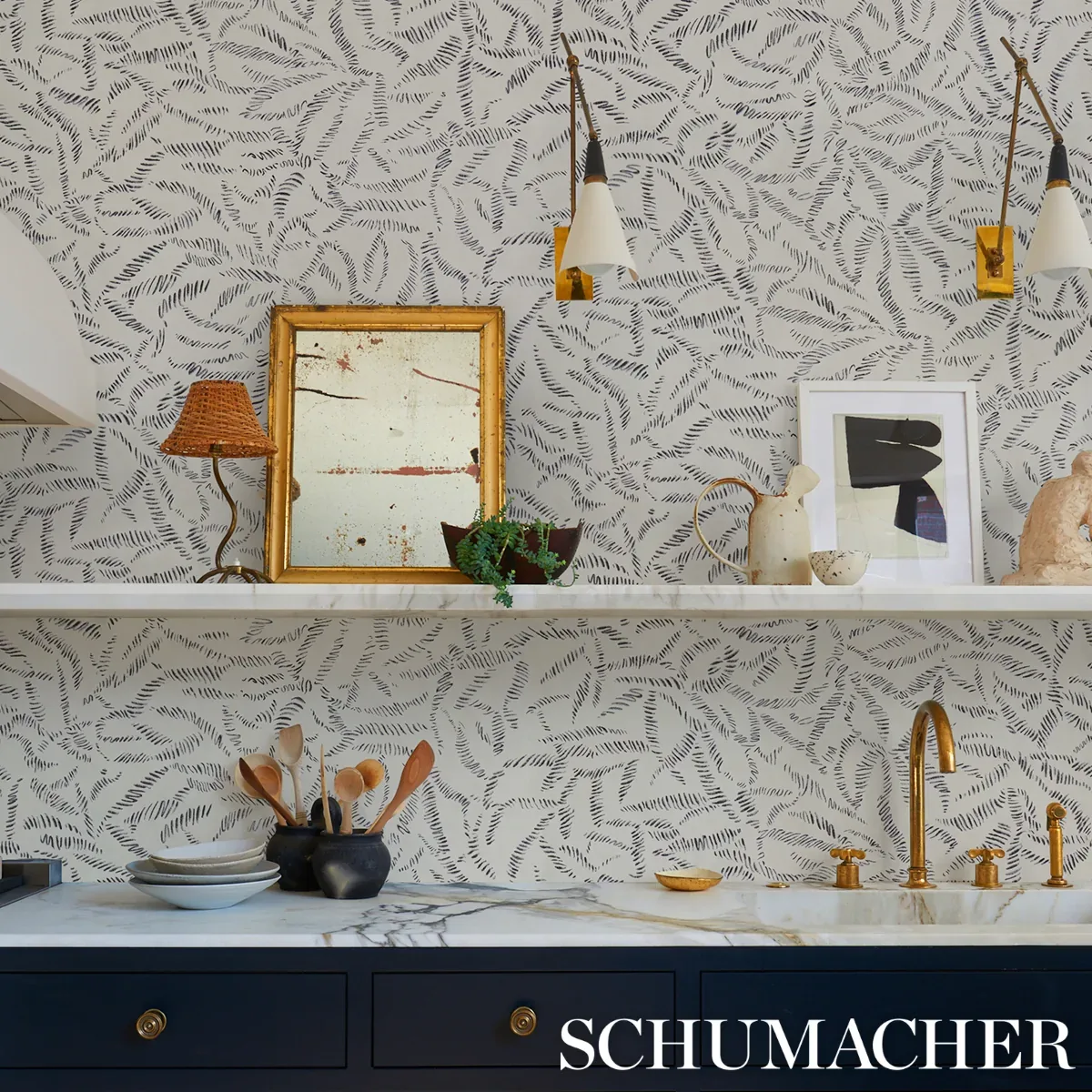 LEAF BLOOM - CHARCOAL Schumacher Wallpaper | Wallpaper Twins LEAF BLOOM CHARCOAL Schumacher Wallpaper wallpaper - SKU 5016390