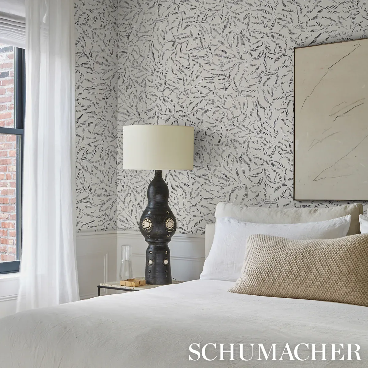 LEAF BLOOM - CHARCOAL Schumacher Wallpaper | Wallpaper Twins LEAF BLOOM CHARCOAL Schumacher Wallpaper wallpaper - SKU 5016390