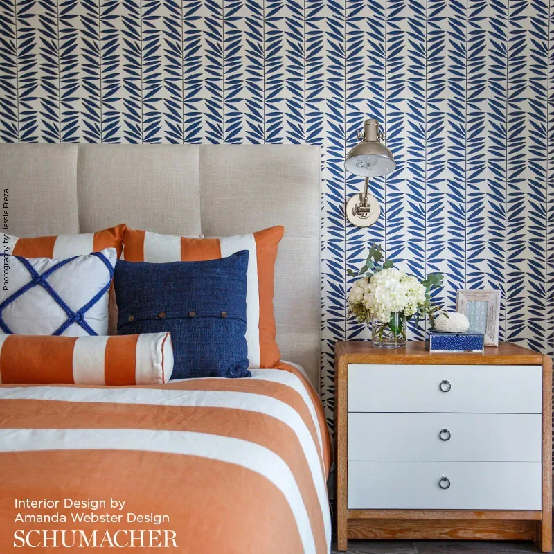 LEAF STRIPE - MARINE Schumacher Wallpaper | Wallpaper Twins LEAF STRIPE MARINE Schumacher Wallpaper wallpaper - SKU 5007512