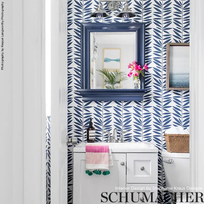 LEAF STRIPE - MARINE Schumacher Wallpaper | Wallpaper Twins LEAF STRIPE MARINE Schumacher Wallpaper wallpaper - SKU 5007512