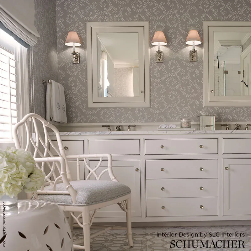 LEAFY SCROLL - DOVE Schumacher Wallpaper | Wallpaper Twins LEAFY SCROLL DOVE Schumacher Wallpaper wallpaper - SKU 5005090