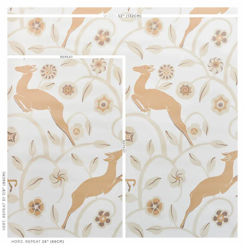 LES GAZELLES AU BOIS VINYL NATURAL Schumacher Wallpaper wallpaper - SKU 5010141